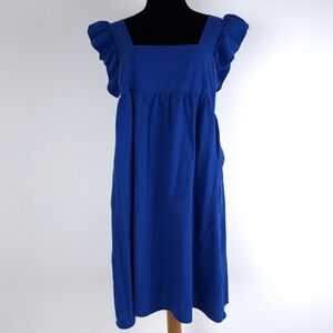 2 Hearts Women’s Linen blend Babydoll Waist flutter Sleeve Size Large